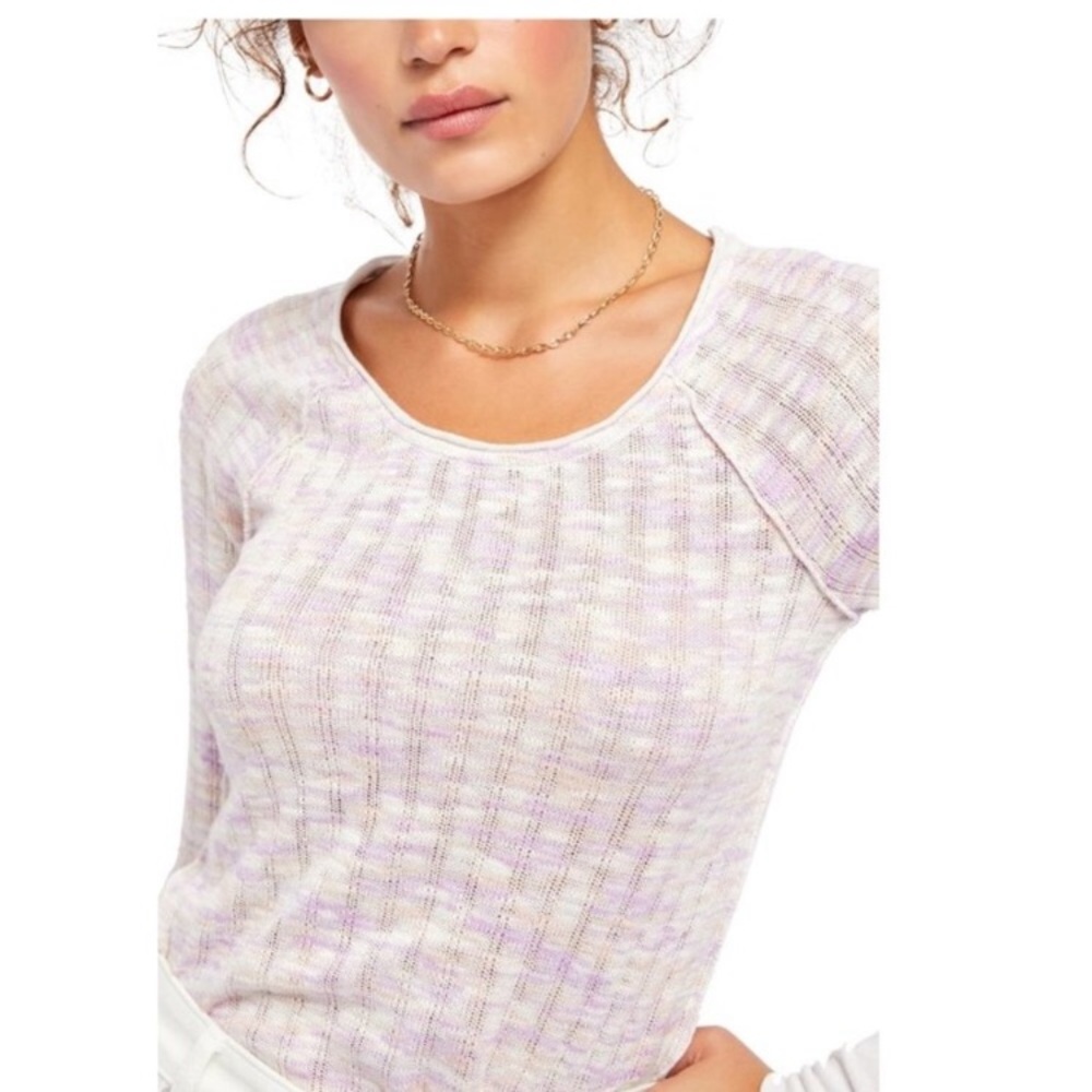 New Free People Spaced Out Pink Combo Top Size L - Picture 2 of 7